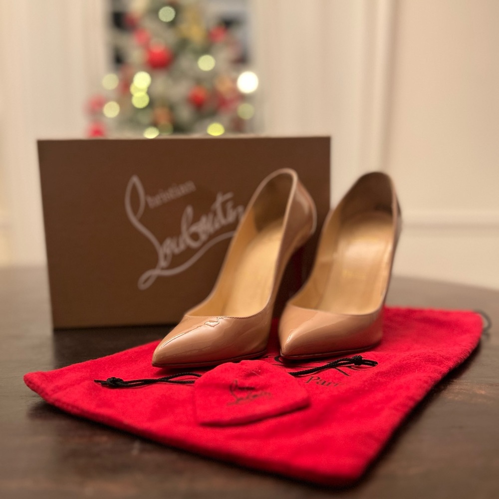 AUTHENTIC USED Christian Louboutin Pigalle Follies 100 mm Patent Nude